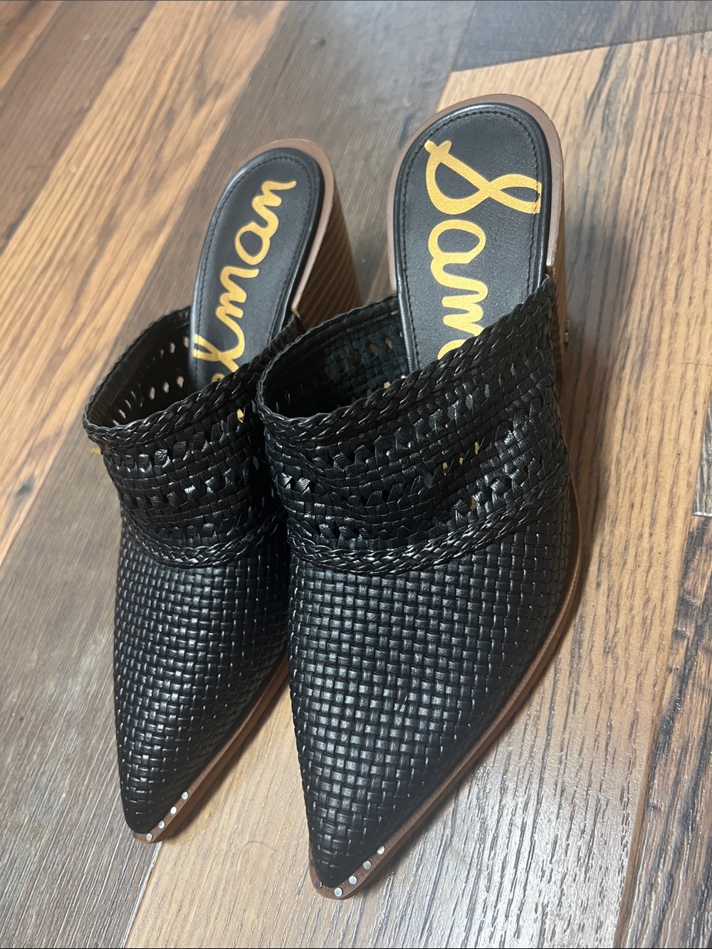 Sam Edelman Black Woven Pointed Mule with Low Heel